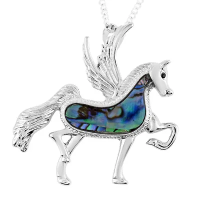 $14.99 • Buy Iridescent Abalone Shell Winged Pegasus Flying Horse Necklace Hypoallergenic