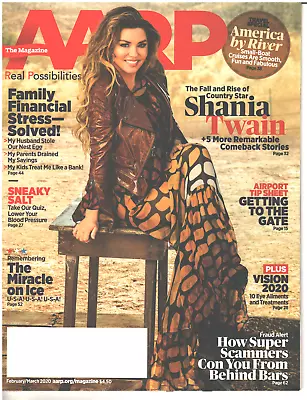 AARP Magazine February March 2020 Shania Twain Solve Financial Stress Vision • $9.99