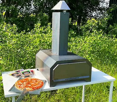 Woodfired Pizza Oven Outdoor Steel Garden Home Cooking Chimney Fire BBQ Barbecue • £249.95