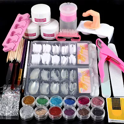 Acrylic Nail Kit Acrylic Powder Glitter Nail Art Manicure Tool Tips Brush Set US • $15.29