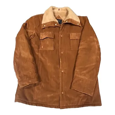 Vtg JC Penny Mens Rancher Suede Leather Sherpa Western 80s Jacket Size Medium • $59.97