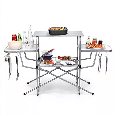 Foldable Camping Table Outdoor Aluminum Kitchen Portable Grilling Stand BBQ • $81.95