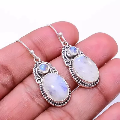 Rainbow Moonstone - India 925 Sterling Silver Bali Earring 1.56  E_9213_227_45 • $18.26