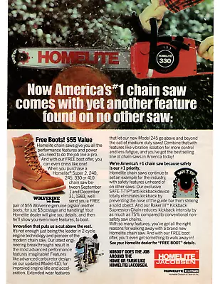 HOMELITE JACOBSEN Chain Saw 330 1985 Vintage Print Ad Original Man Cave Decor • $7.49