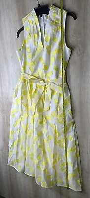 Kate Spade Womens Dress White/Yellow 8 Midi Floral Organza V-Neck Sleeveless • $124.99