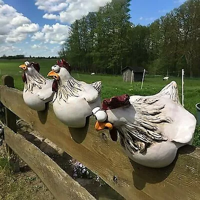 £10.99 • Buy Chicken Fence Decoration Statues For Garden Stairs Farm Chicken Sculpture Funny~