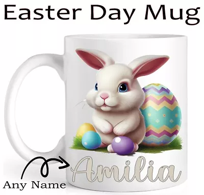 Personalised Easter Day Bunny Name Coffee Tea Mug Cup Cute Easter Family Gift • £5.89