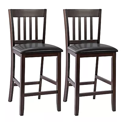 Costway Set Of 2 Bar Stools Counter Height Chairs W/ PU Leather Seat Espresso • $129.99