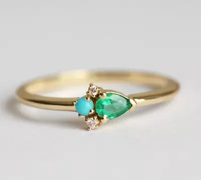 Emerald Ring 10k Solid Gold Ring Natural Gemstone Ring • $399.99