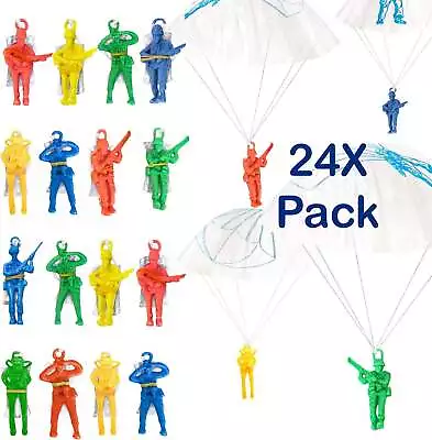 Mini Paratroopers With Parachutes Bulk Pack Of 24 Army Men Soldier Party Favor • $7.95