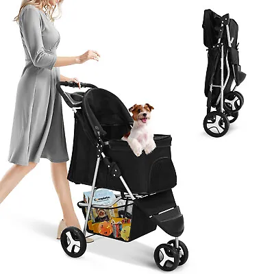 £66 • Buy Dog Stroller Pet Travel Carriage 3 Wheeler W/Foldable Carrier Cart W/Cup Holder