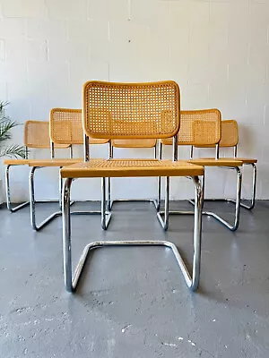 Vintage Set 6 Mid Century Marcel Breuer Style Cesca Chrome And Cane Chairs Italy • $1195