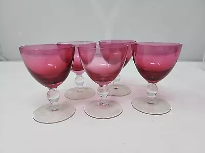 (5) Vintage Cranberry Crystal Sherry Liqueur Glasses Port Long Stemmed 3  • $39.95