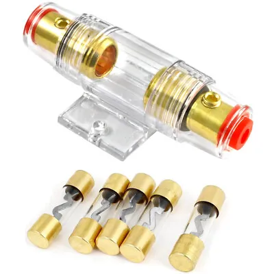 Gold Plated 4 Or 8 Gauge Input/Output Inline AGU Fuse Holder W/ 40 Amp AGU Fuse • $7.95