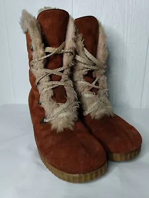 Hush Puppies MUSKY Women's 10M Suede Insulated Boots Wedge Vtg 75601 Copper • $57.99