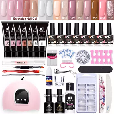 Gel Nail Polish Kit With Lamp Poly Gel Builder Nail Extension Kit Soak Off Gels • $15.99