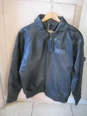 Burk's Bay NRA Leather Jacket Mens Black Bomber Full Zip Long Sleeve Size M NWT • $88.98