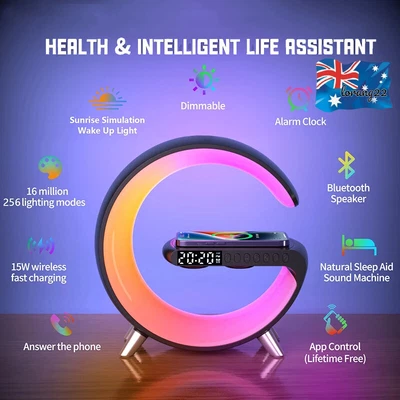 $96.99 • Buy 5in1 15W Wireless Fast Charger Smart Bluetooth Speaker With Alarm Clock LED Lamp