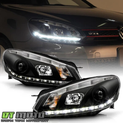 $248.94 • Buy Black 2010-2014 VW Golf GTi DRL LED Strip Projector Headlights 10-14 Left+Right