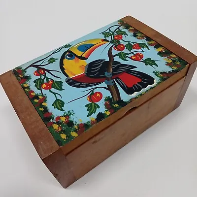 Hand Painted Toucan On Wood Trinket Jewelry Box Dresser Shelf Decor • $18.50