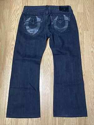 True Religion Mens Black Jeans BILLY Sz 38 Fits 38x32 Bootcut MADE IN USA • $54.99