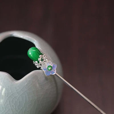 $4.08 • Buy Flower Imitation Jade Hair Chopsticks Metal Hairpins Hanfu Headdress Hair Fork