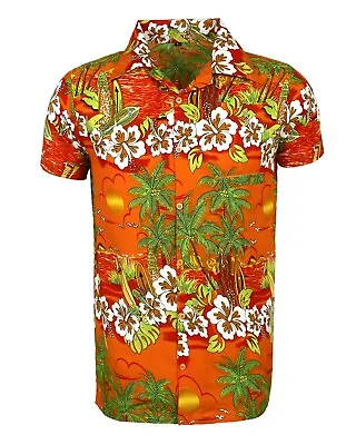 Mens Hawaiian Shirt Stag Beach Hawaii Aloha  Summer Holiday Fancy Orange Sun • $12.42