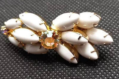 Vintage Amerique Gold Tone White Clear Rhinestone Hair Clip 2  • $8.95