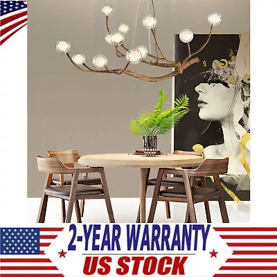 36W Glass Bubble LED Chandelier Pendant Ceiling Light Wood Branch Hanging Lamp • $201.16