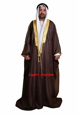 Dark Brown Bisht Cloak Arab Dress Thobe Saudi Mens Robe Eid • $59.99