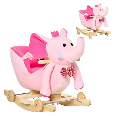 Pink Plush 4-inch Elephant Rocking Horse Ride On Toy • £56.68