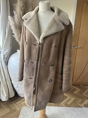 Womens Vintage Real SHEEPSKIN Leather SHEARLING COAT UK 16-18 Busy 40inch Hips42 • £24.75