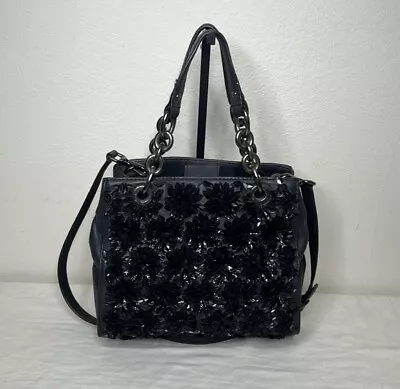 Michael Kors Floral Jewel Sequin Black  Leather Silver Hardware Satchel/CB EUC • $75