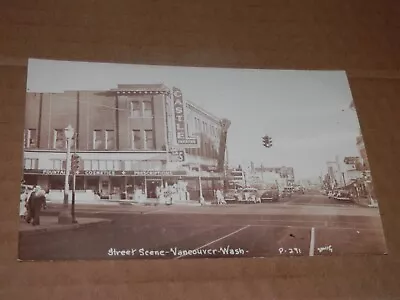 Vancouver Washington - 1952 Era Real-photo Postcard  Street Scene Castle Theatre • $22