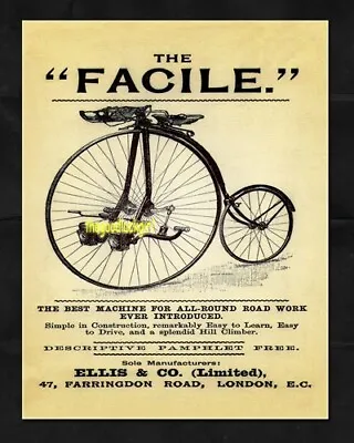 Vintage FACILE BICYCLE 8x10 Advertising Art Print  Steampunk Velocipede • $14.99