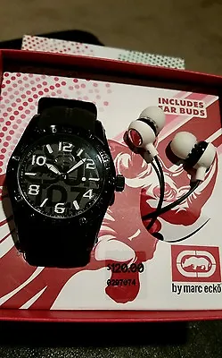 Nwt New In Box Marc Ecko Designer Black And White Watch With Earbud Gift Set • $38.50
