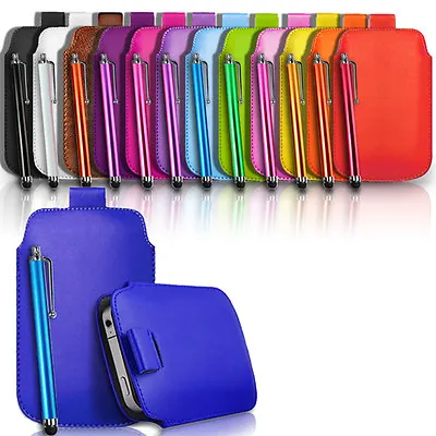  Quality Slim Leather Pull Tab Flip Case Cover Pouch & Pen For Various Phones • £3.99