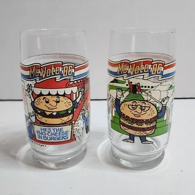 Vintage McDonalds 1986 “Mc Vote” Drinking Glasses-Set Of 2 • $19.99