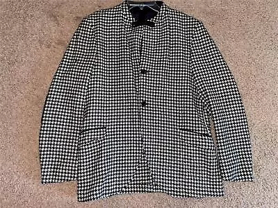 VTG 70s MENS 40 WOOL HOUNDSTOOTH BUTTON BLAZER SUIT NEHRU COLLAR SMOKING JACKET • $65