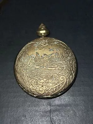 Men's Round Quartz Gold Toned Duck Hunters On A Boat Pocket Watch Parts • $14.99