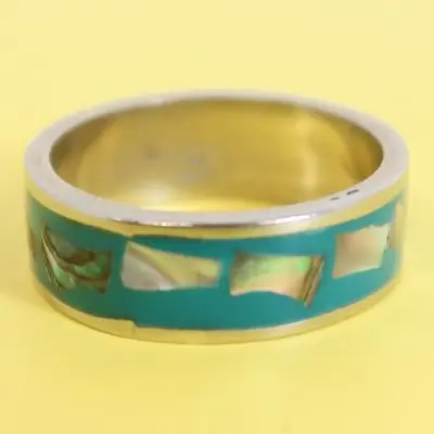 HECHO EN MEXICO STERLING SILVER ABALONE BAND Size 7 • $24.99