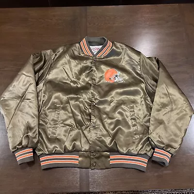 Vintage VTG CLEVELAND BROWNS Helmet Logo Locker Line Satin Jacket Coat NFL XL • $39.99