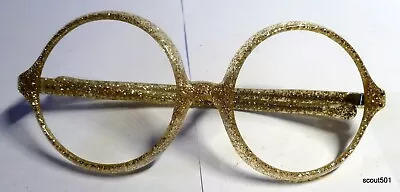 Vintage Elton John Glam Rock Round Clear Lucite Confetti Glitter Eyeglass Frames • $55