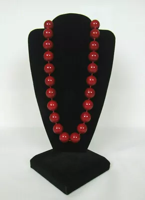 VTG 1970s 80s MAROON GLASS BEAD NECKLACE 17 3/4  To 19 3/4  LENGTH 5/8  BEADS • $34.95