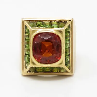 NYJEWEL Wedderien 18k Yellow Gold Orange Garnet Peridot Signet Ring • £6394.02