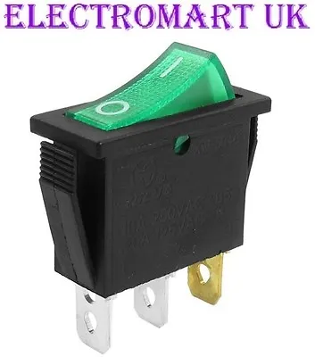 Spst Illuminated Neon Green Rocker Switch On Off 16 Amp 240 Volt Ac • £2.90