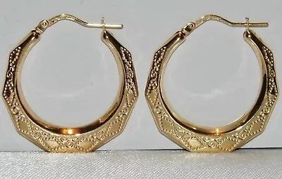 9ct Gold Diamond Cut Large Creole Hoop Earrings • £75.95