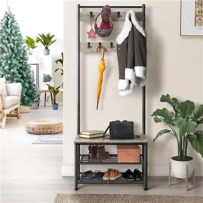  73”H 3-IN-1 Entryway Hall Tree Coat Rack Shoe Bench Coat Rack With 9 Hooks • $35.99