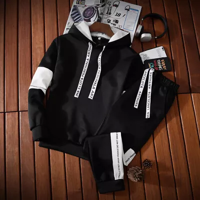 Men Tracksuit Two Piece Set Sport Hoodie Jacket Sweatshirt+Pants Hooded Set Suit • $22.62