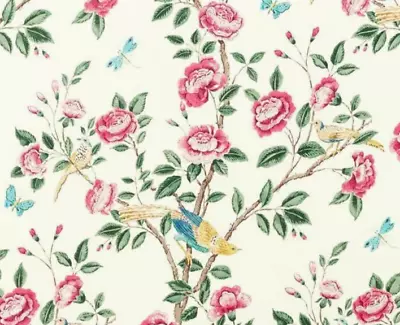 £97.50 • Buy SANDERSON CURTAIN FABRIC DESIGN  Andhara  3.2 METRES ROSE & CREAM COTTON SATIN